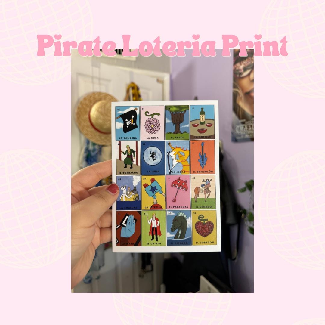 Pirate Loteria Print || Anime, Manga, Mexican, Inspired Art, Room decor, Wall art, Colorful