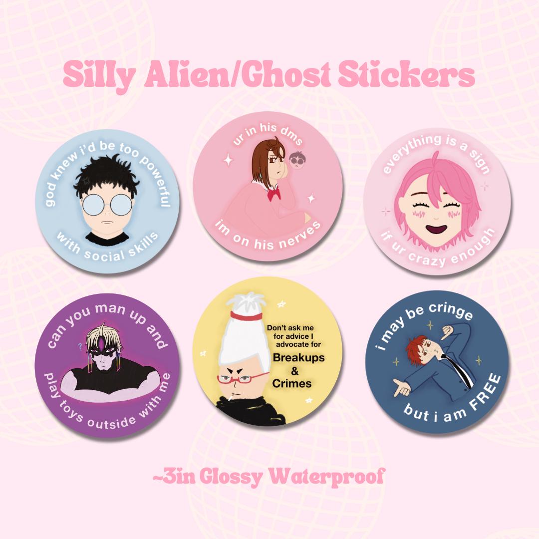 Silly Alien/Ghost Stickers || Waterproof Glossy Die Cut Vinyl Sticker, Cute, Kawaii, Journaling, Planner, Laptop, Kindle, Anime, Manga