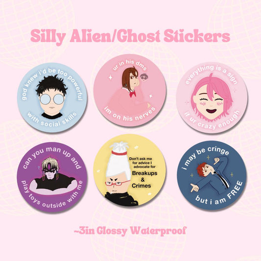 Silly Alien/Ghost Stickers || Waterproof Glossy Die Cut Vinyl Sticker, Cute, Kawaii, Journaling, Planner, Laptop, Kindle, Anime, Manga