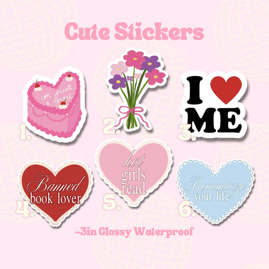 Cute Stickers || Waterproof Glossy Diecut Vinyl, Pink, Coquette, Girly, Aesthetic, Bookish, Journal, Planner, Laptop, Kindle Stickers