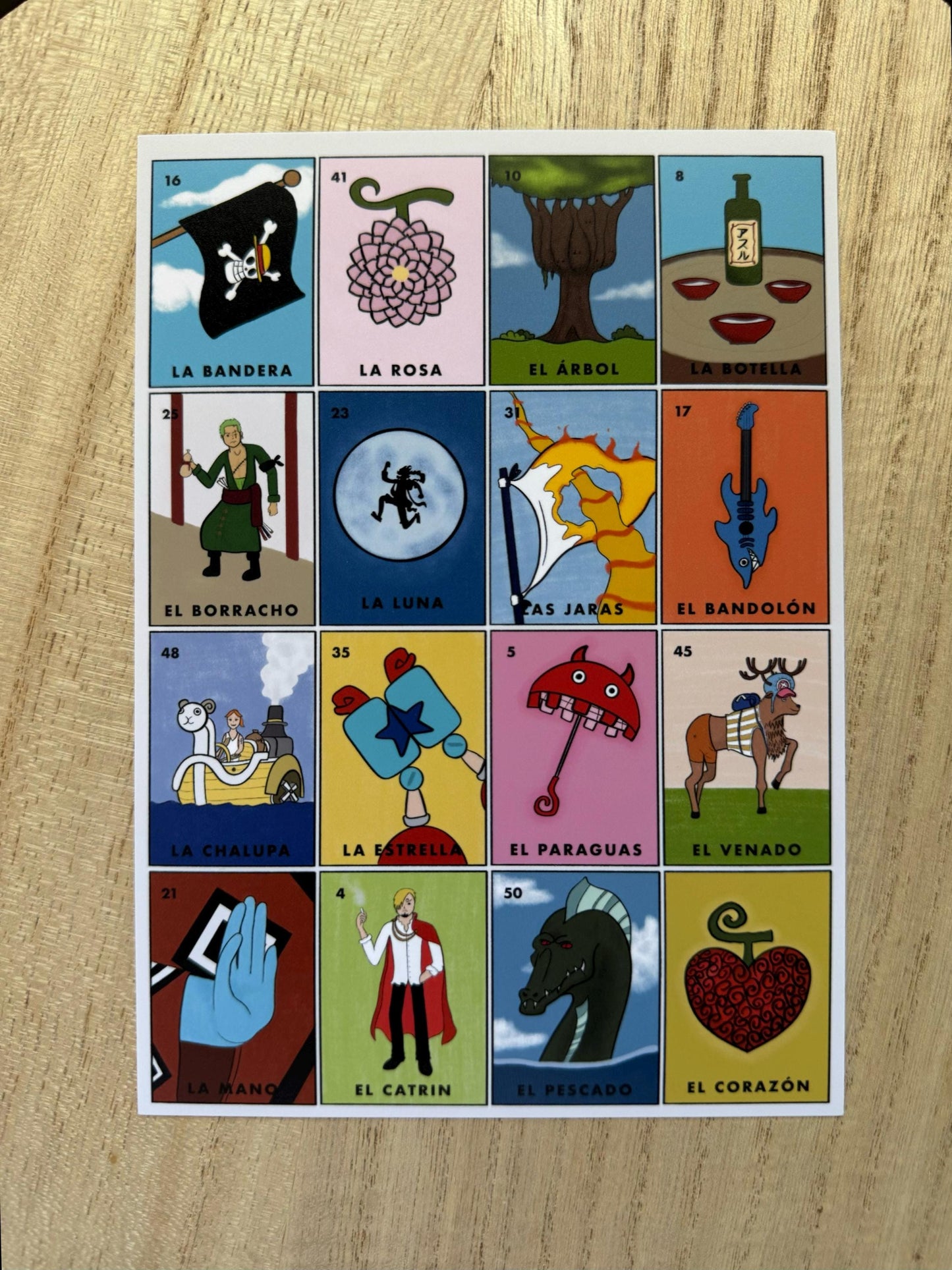 Pirate Loteria Print || Anime, Manga, Mexican, Inspired Art, Room decor, Wall art, Colorful