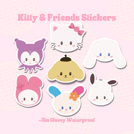 kitty and friends stickers || Waterproof Die Cut Sticker, Glossy Vinyl Sticker, Kawaii, Journaling, Planner, Laptop stickers