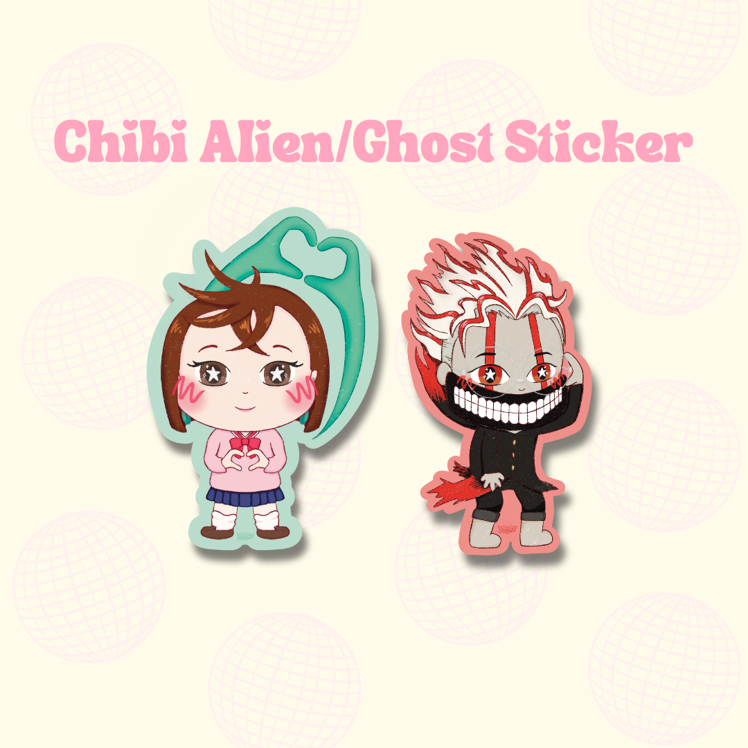 Chibi Alien/Ghost Glossy Vinyl Stickers