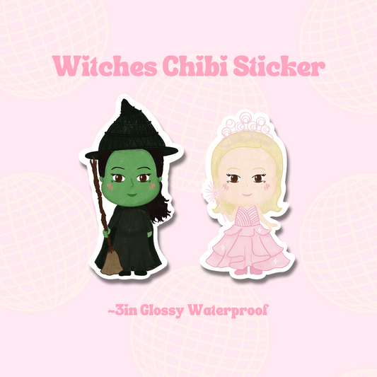Witches Chibi Sticker || Waterproof Die Cut Sticker, Glossy Vinyl Sticker, Kawaii, Journaling, Planner, Laptop stickers