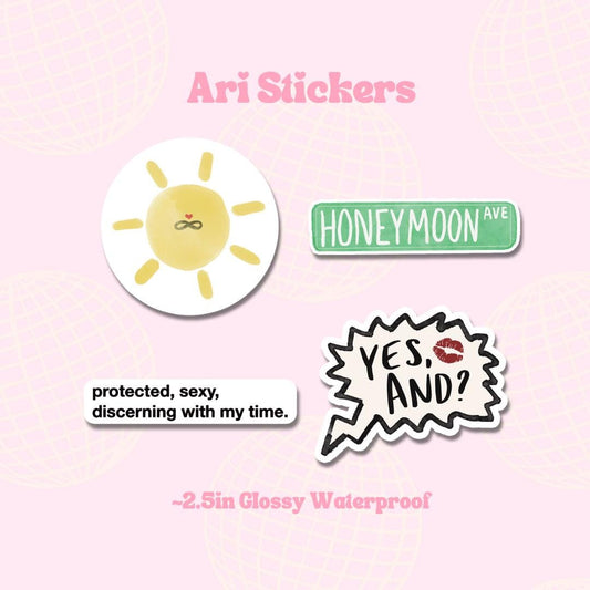 Ariana Grande Inspired Stickers || Waterproof Glossy Diecut Vinyl Sticker, Eternal Sunshine, Yes And, Honeymoon Ave, Waterbottle, Laptop