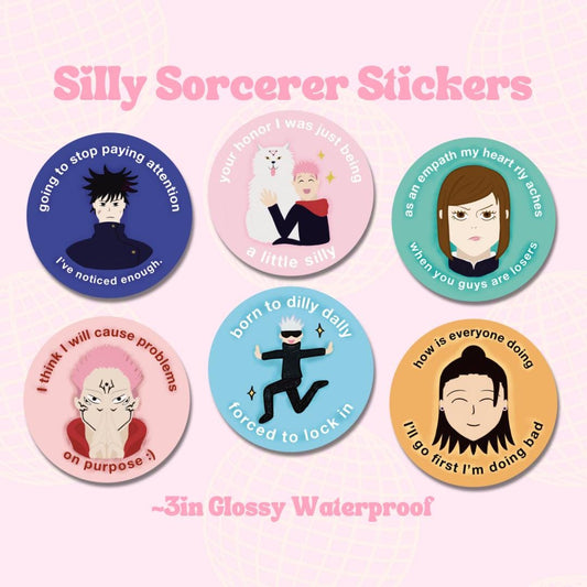 Silly Sorcerer Stickers || Waterproof Die Cut Sticker, Glossy Vinyl Sticker, Cute, Relatable, Sorcerer, Manga, Planner, Laptop stickers
