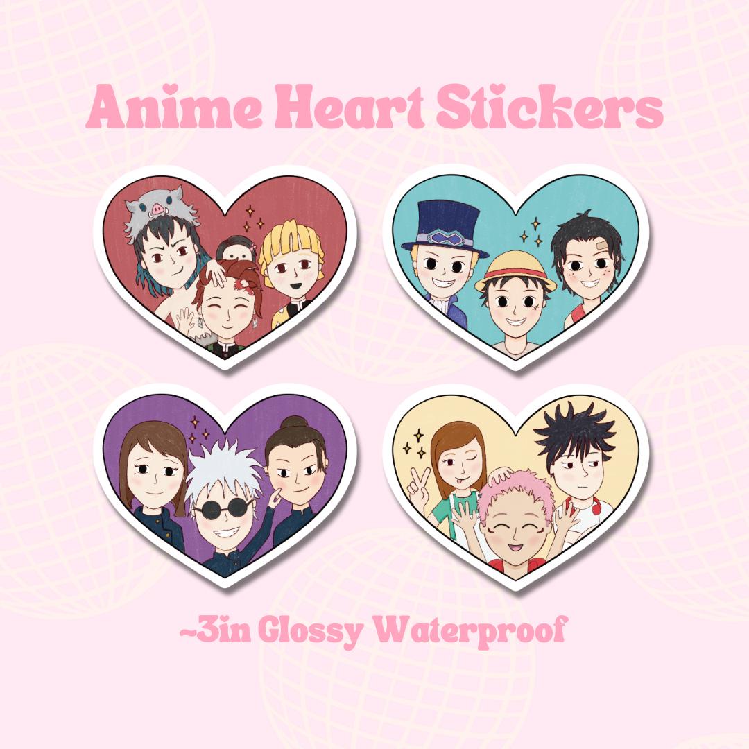 Anime Heart Stickers || Waterproof Die Cut Sticker, Glossy Vinyl Sticker, Pirate, Sorcerer, Slayer, Journaling, Planner, Laptop stickers