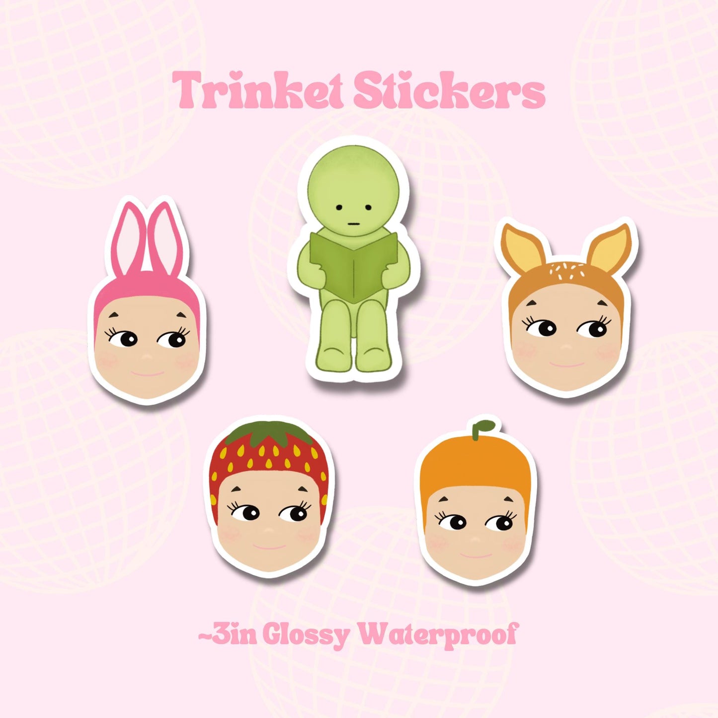 Trinket Stickers || Waterproof Glossy Diecut Sticker, Cute, Sonny Angel Smiski Inspired, Girly, Journal, Planner, Laptop, Waterbottle